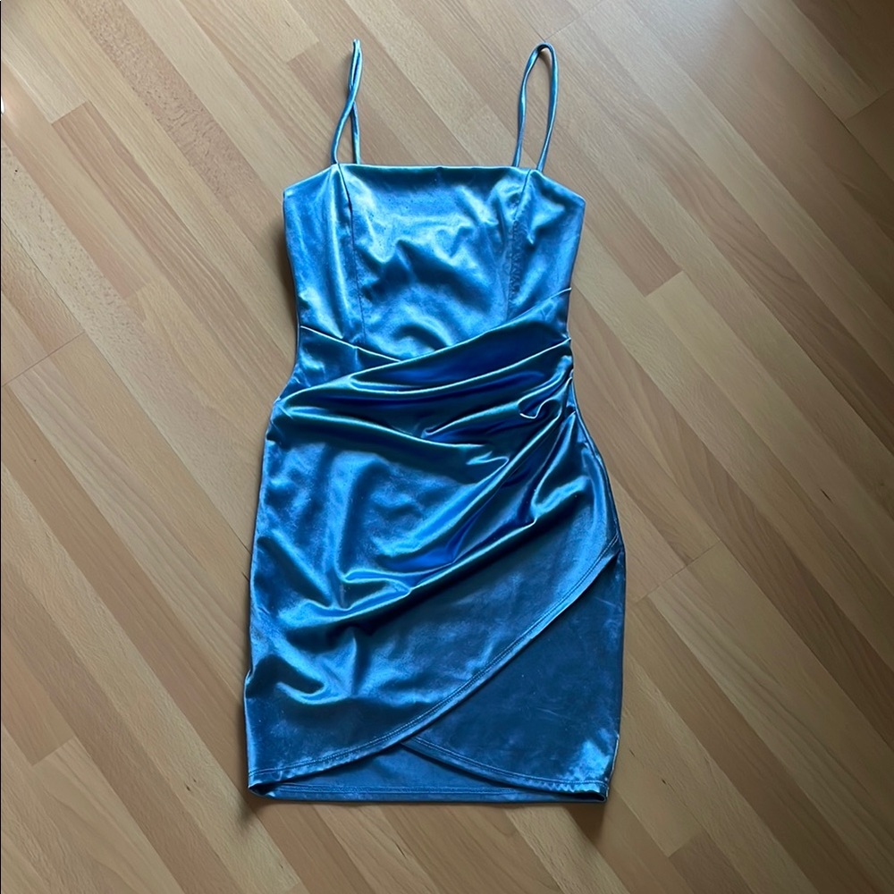 Blue Satin Mini Dress